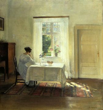 Carl Holsoe,Een vrouw zittend aan een tafel door een raam, 1900