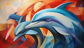 Abstract dolphins cubism panorama by TheXclusive Art