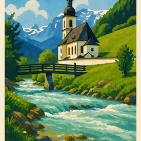 Ramsau – Church by the mountain stream by Sabine Wagner