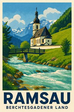 Ramsau – Église au bord d'un torrent de montagne