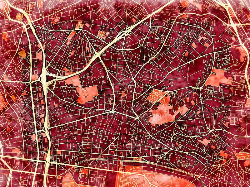Map of Montreuil with the style 'Amber Autumn' by Maporia
