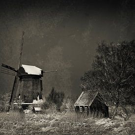 Dutch windmill in winter in art version by Peter Bolman