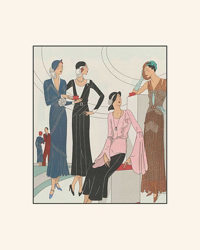 Koffieleuten | Koffie met de vriendinnen | Historische Art Deco Mode prent | Vintage Adveretentie