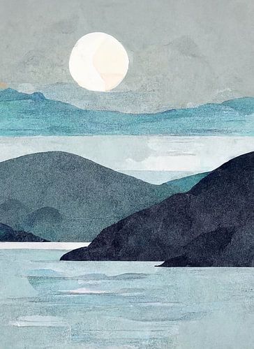 Paysage minimal à l'aquarelle bleu aqua