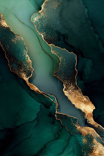 Abstract in Emerald and Gold Organic Flow of Luxury