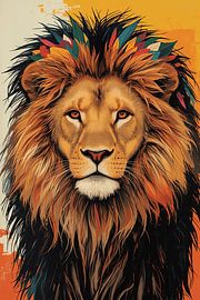 Illustrierter Löwenkopf mit Federn von Dante S