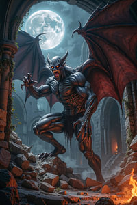 Dark Fantasy Wandbild: VORGATH – Ein gewaltiger Dämon in den Ruinen einer Burg