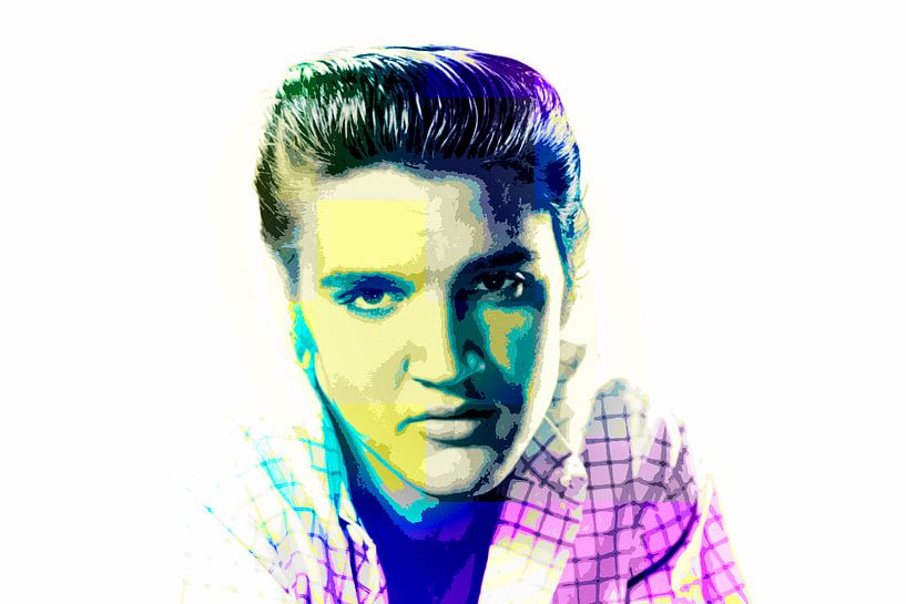 Elvis Presley Abstract Pop Art Portret in Groen Blauw Roze van Art By Dominic