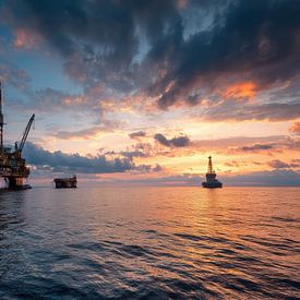 Oil rig drilling island panorama by TheXclusive Art