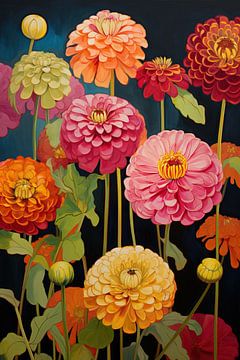 Dahlien's in Blüte | Moderne Dahlienkunst von Abstraktes Gemälde
