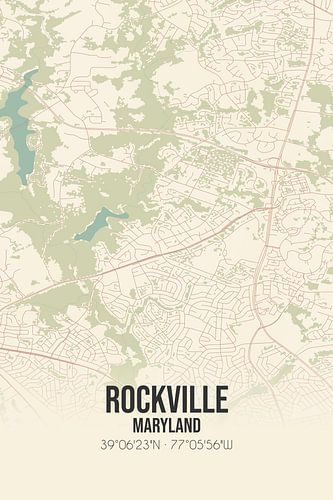 Vintage landkaart van Rockville (Maryland), USA.