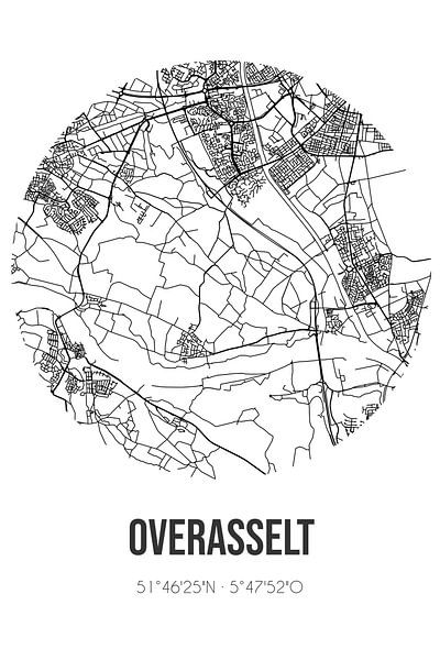Overasselt (Gelderland) | Map | Black and white by Prints of Place
