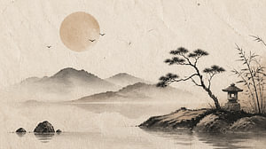 Japanische Zen-Landschaft mit Laterne und Bonsai