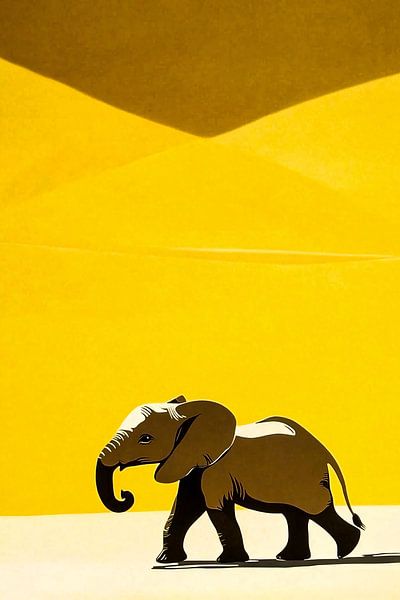 Kleiner Elefant in gelber Landschaft von Art & Soul Creations