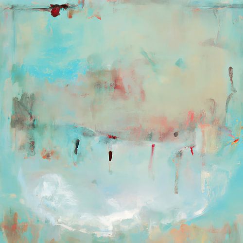 Peinture abstraite à dominante blanche et bleu clair