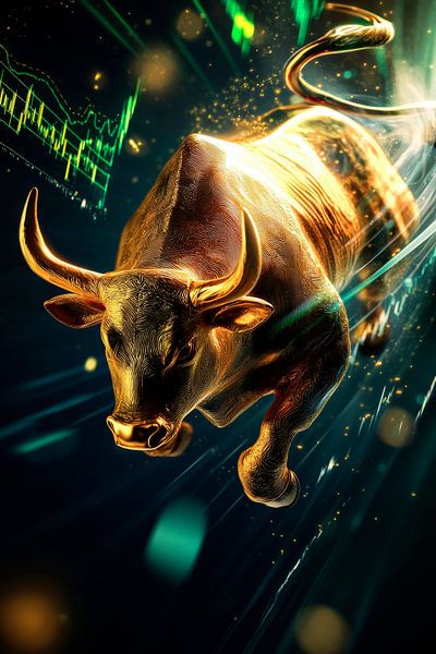 Golden Bull with financial chart by Poster Art Shop