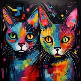 2 colourful cats abstract