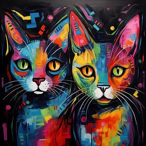 2 kleurrijke katten abstract van The Xclusive Art