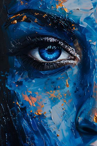 Schilderij Vrouwen Gezicht | Modern | Blauw Schilderij van AiArtLand