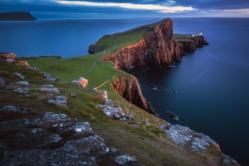Isle of Skye Neist Point Lighthouse in de avonduren