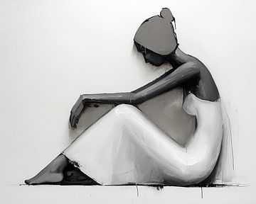 Vrouw Zwart-Wit | Silent Contemplation Mood van De Mooiste Kunst