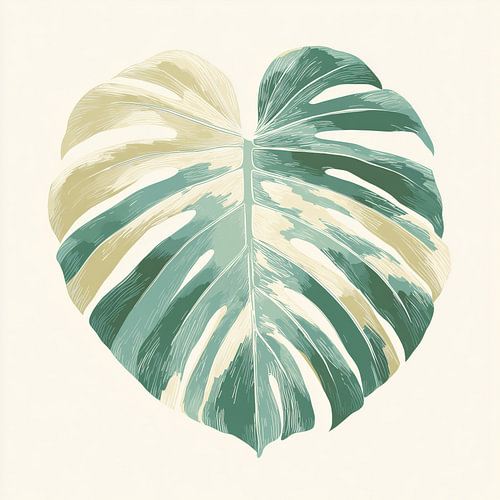 Monstera blad zacht groen en creme