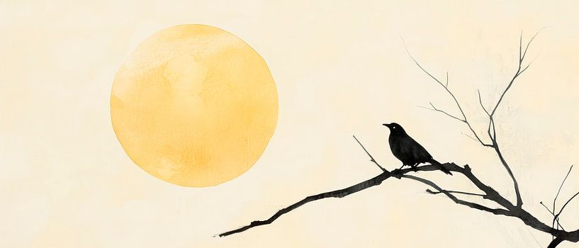 Crane silhouette in front of a golden moon by Poster Art Shop
