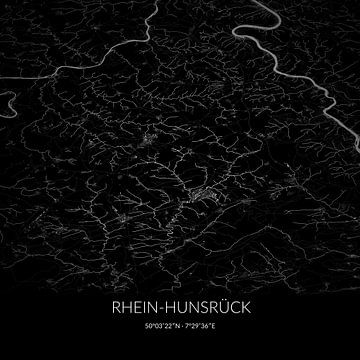 Schwarz-weiße Karte von Rhein-Hunsrück, Rheinland-Pfalz, Deutschland. von Rezona