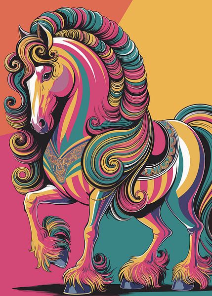 Maximalistisch paard in felle kleuren van Pixelbull Design