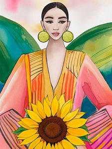 Sommerliches Porträt mit Sonnenblumen- und Limetten-Ohrringen