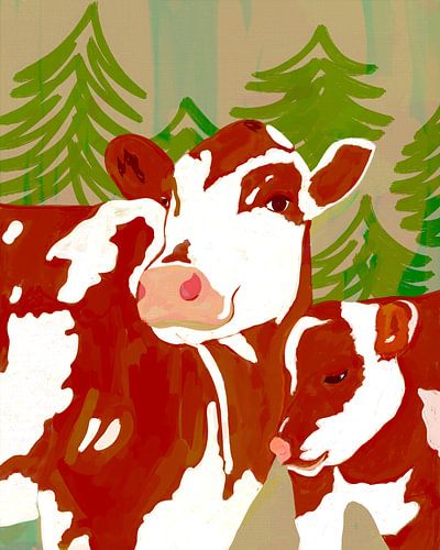 Mama's Liefde - Koe & Kalf Woodland Embrace van Uma Gokhale