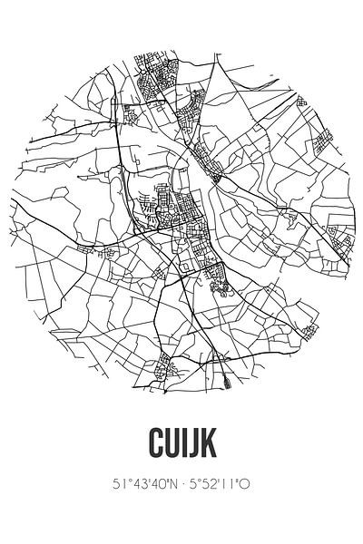 Cuijk (Noord-Brabant) | Map | Black and white by Prints of Place