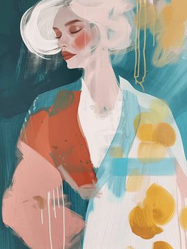 Modern en abstract portret in frisse kleuren van Carla Van Iersel