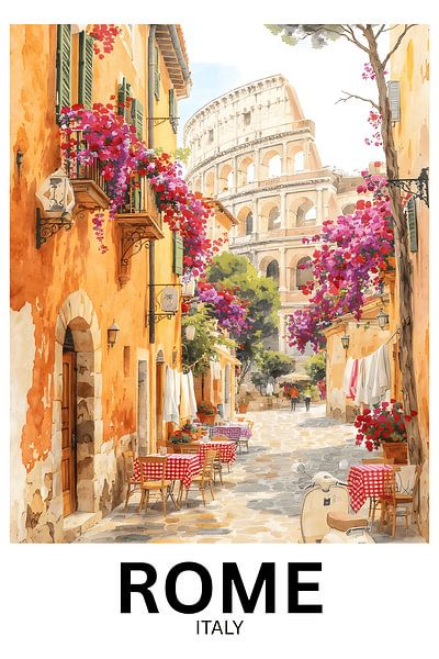 Aquarell Sonnenbeschienene Straßen von Rom von Jaladri Atelier