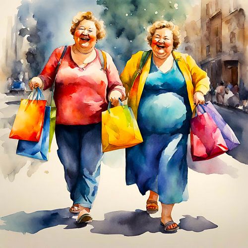 2 gezellige dames aan het winkelen