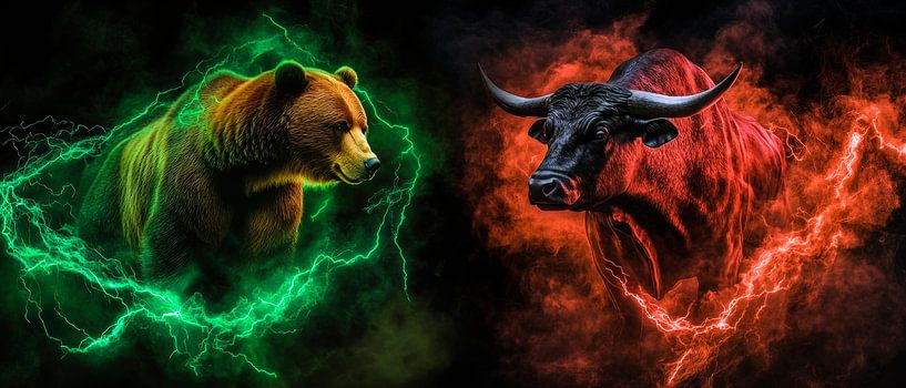 Ours et Taureau dans le champ énergétique - Futuriste par Poster Art Shop