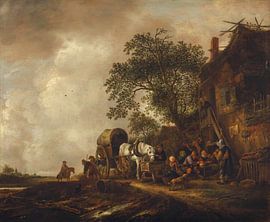 Reizigers stoppen bij een herberg, Isaac va Ostade
