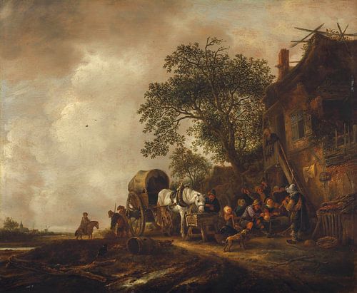 Reizigers stoppen bij een herberg, Isaac va Ostade