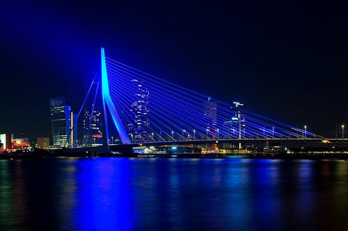 Blue Erasmus bridge in Rotterdam by Anton de Zeeuw