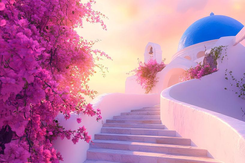 Stairway with bougainvillea - dreamlike by Poster Art Shop