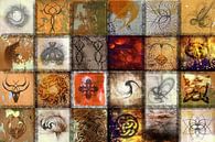 Collage in okertinten met tekens en symbolen van Rietje Bulthuis thumbnail