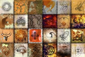 Collage in den Farben von Zeichen und Symbolen