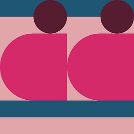 Abstract geometric art in retro style in blue and pink by Dina Dankers