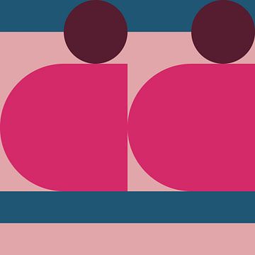 Abstracte geometrische kunst in retrostijl in blauw en roze van Dina Dankers