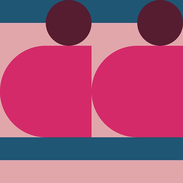 Abstrakte geometrische Kunst im Retrostil in Blau und Rosa von Dina Dankers