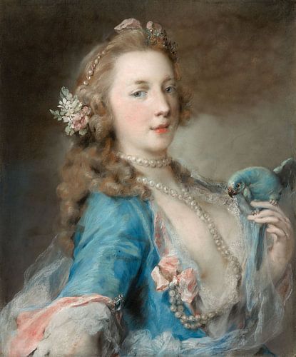 Jonge vrouw met een papegaai, Rosalba Carriera
