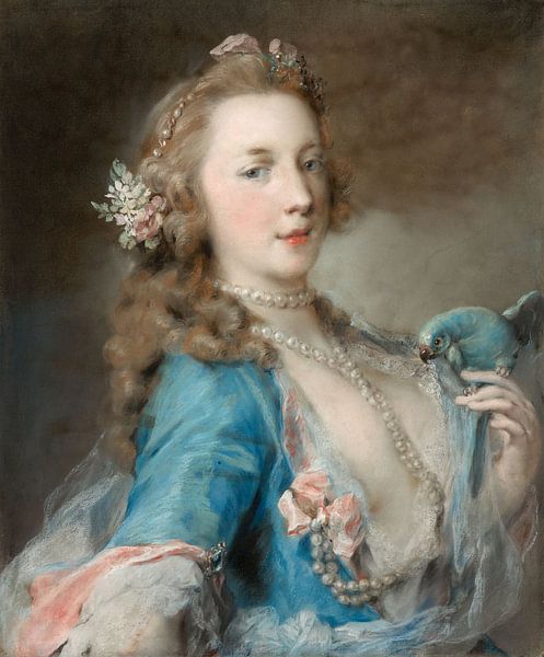 A Young Lady with a Parrot, Rosalba Carriera by Masterful Masters