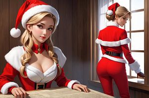 schönes Mädchen mit Weihnachtsmannkostüm