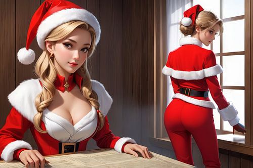beautiful girl with santa claus costum