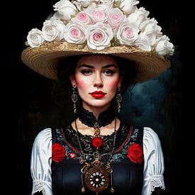 Dame in roze-wit van Friedrich Hucke